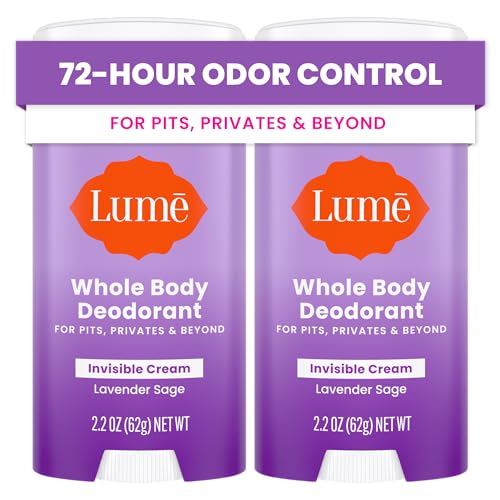 Lume Deodorant Cream Stick - Underarms and Private Parts - Aluminum-Free, Baking Soda-Free, Hypoallergenic, and Safe For Sensitive Skin - 2.2 Ounce (Pack of 2) (Lavender Sage)