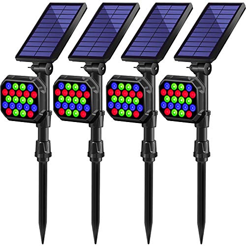 MZVUL Color Solar Spot Lights Outdoor, Bright Solar Outdoor Light Waterproof, 7 Color Auto Changing/Fixable LED RGB Lights, Solar Landscape Spotlights Outdoor Ambient Lighting for Garden Pool, 4Pack