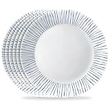 Corelle 6-Piece 10.25' Vitrelle Glass Dinner Plates, Lightweight, Chip/Scratch Resistant - Botanical Stripes