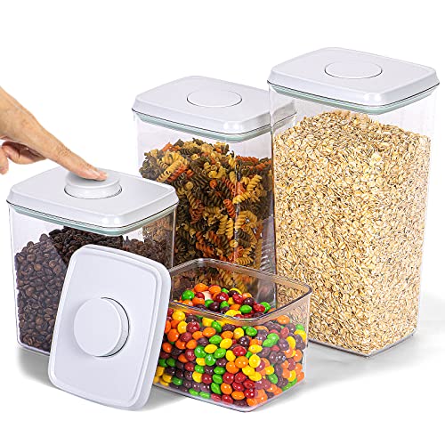 Uamector Airtight Food Storage Containers with Lids, Top Pop One Button Control, BPA-Free Air Tight Stackable Dry Cereal Container Set for Pantry Snack Coffee Sugar (4Pcs, Gray)