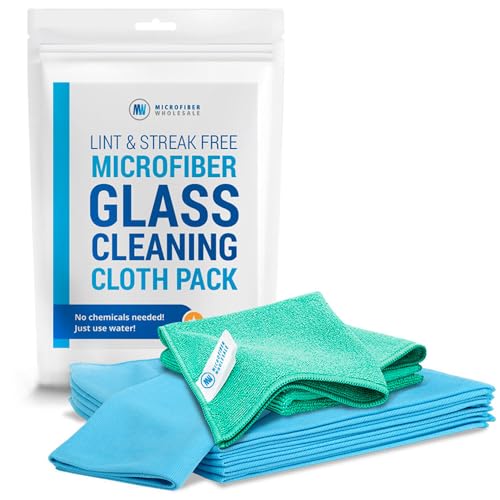 Microfiber Glass Cleaning Cloths | Streak Free Windows & Mirrors | Lint Free Towels | Car Windows Wipes | Polishing Rags | Machine Wash- Blue, Green (8 Pack)