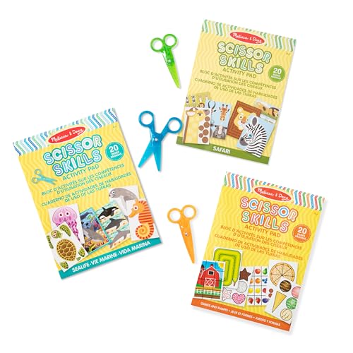 Melissa & Doug Scissor Skills Activity Pad with Child-Safe Scissors 3-Pack (Safari, Sea Life, Activities – 20 Pages Each)