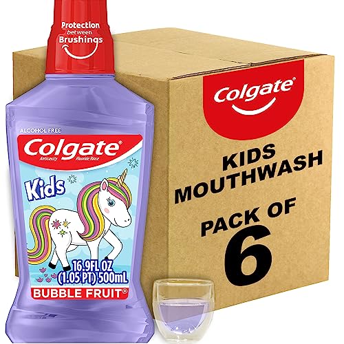 Colgate Kids Mouthwash, Unicorn, Bubble Fruit Flavor, Anticavity Fluoride Mouthwash, 16.9 Ounce (Pack of 6)