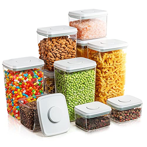 Tourdeus Airtight Pop Food Containers 10-Piece Set BPA-Free Stackable Air Tight Pantry Storage Containers Ideal for Storage Cereal Snack Flour Sugar Spaghetti