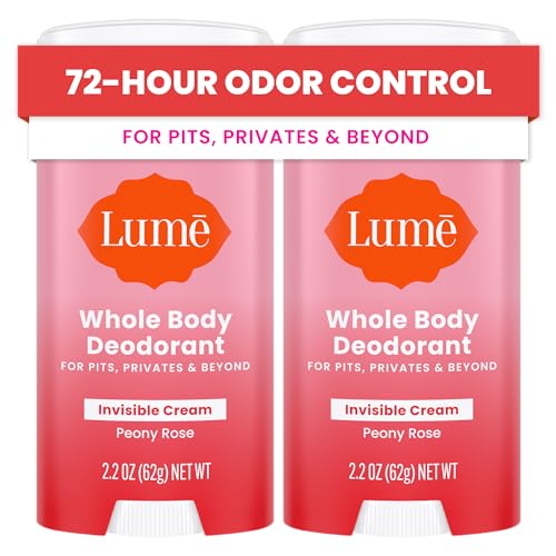 Lume Deodorant Cream Stick - Underarms and Private Parts - Aluminum-Free, Baking Soda-Free, Hypoallergenic, and Safe For Sensitive Skin - 2.2 Ounce (Pack of 2) (Peony Rose)