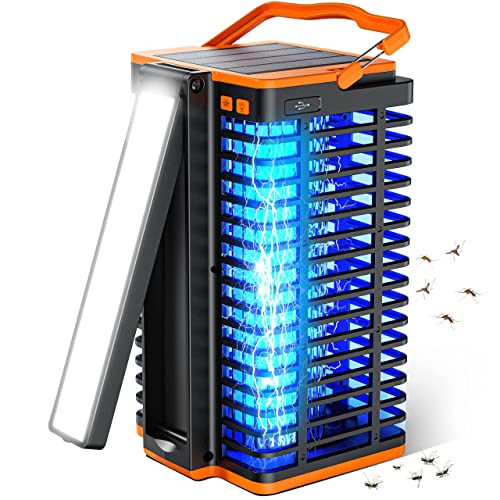 Bug Zapper Indoor Outdoor, Mosquito Trap Cordless & Rechargeable, Mosquito Zapper Solar Powered, 4200V Mosquito Killer with Reading Lamp Equipped 4000mAh Battery for Home