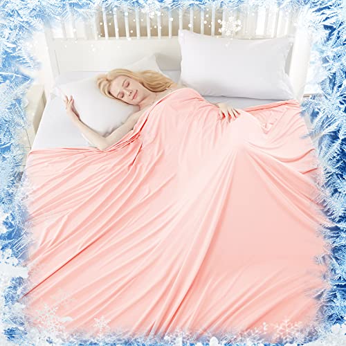 COZYART Cooling Blanket Queen Size 96'x90' for Hot Sleepers, Pink Double Side Arc-Chill Q-Max0.4 Cooling Fiber, Thin Silky Breathable Summer Cool Blankets for Adults Kids to Reduces Body Temp