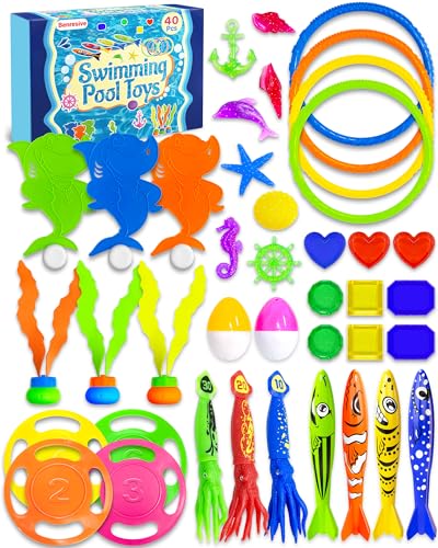 Benresive 40 Pcs Pool Toys for Kids Ages 4-8, Kids Pool Toys for Toddlers Age 3-5, Summer Swimming Pool Toys, Diving Pool Toys for Kids, Water Toys for Kids Ages 3-5 4-8 8-12