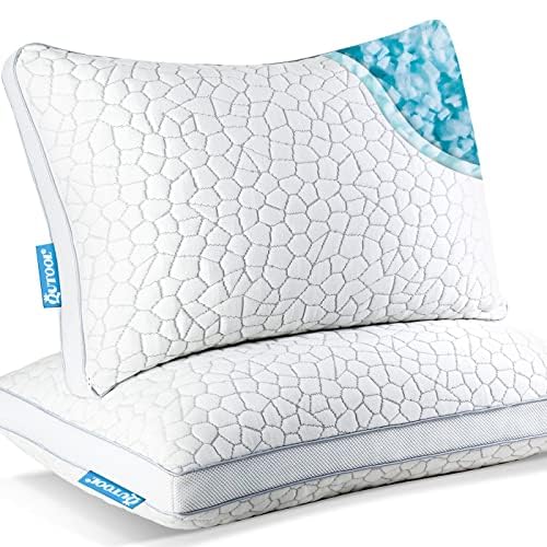 QUTOOL Shredded Memory Foam Pillows 2 Pack, Gel Pillows for Sleeping, Pillows King Size Set of 2, Adjustable Pillows for Side Stomach and Back Sleepers Luxury Bed Pillow with Washable Cover