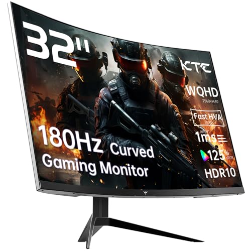 KTC 32 inch Curved Gaming Monitor, 165Hz 1ms MPRT, 2K 1440P 144Hz Monitor, 1500R HVA Display, FreeSync Premium, HDR, 120% sRGB, DisplayPort/HDMI/USB, Vesa Support 3.9x3.9'', PC Monitor for Gamers