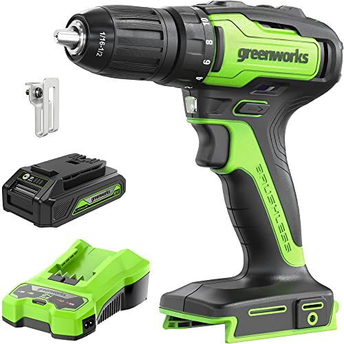 Greenworks 24V Brushless Drill / Driver, 2Ah USB Battery and Charger Included