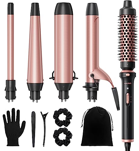 Wavytalk 5 in 1 Interchangeable Ceramic Curling Iron Set with Thermal Brush, 0.5'-1.5' Barrels, Instant Heat Up, Dual Voltage