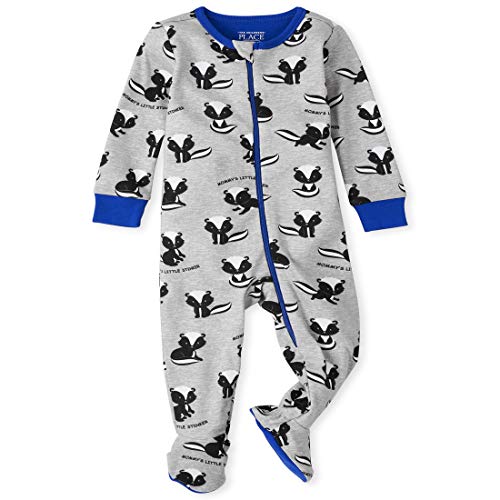 The Children's Place Baby Boy's and Toddler Long Sleeve 100% Cotton Zip-Front One Piece Footed Pajamas, Little Man, 9-12MOS