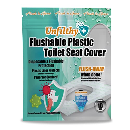 Flush 'n Gone UNFILTHY Disposable Toilet Seat Cover - Plastic/Paper Composite - Flushable 10 pcs