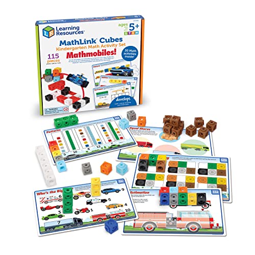 Learning Resources MathLink Cubes Kindergarten Math Activity Set: Mathmobiles! 115 Pieces, Ages 5+ Kindergarten STEM Activities, Math Activity Set and Games for Kids