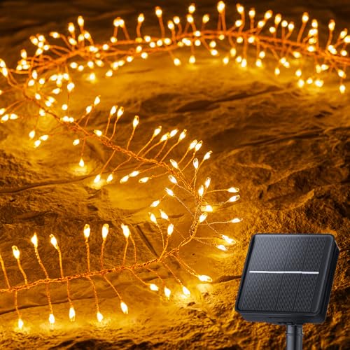 Minetom Solar Lights Outdoor, 19.6Ft 240 LED Solar String Lights for Outside, 8 Modes Firecracker Solar Fairy Lights for Balcony Patio Tree Christmas Party Wedding Decor (Warm White)