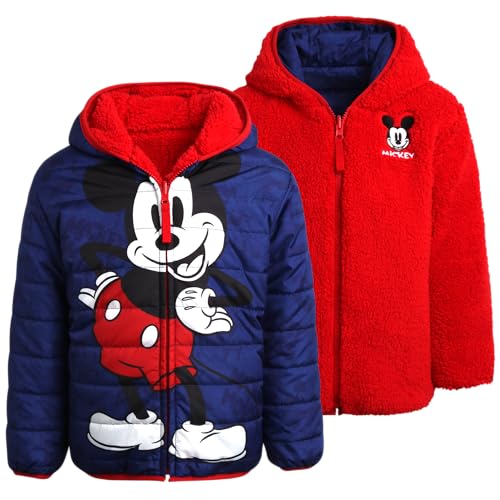 Disney Boys' Jacket - Mickey Mouse Full Zip Up Jacket with Sherpa Lining - Reversible Warm Sherpa Jacket for Boys (3T-6), Size 3T, RedRoyal