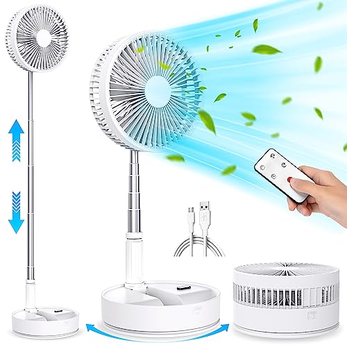 LIPETY Portable Foldable Rechargeable Oscillating Fan - 8' 7200mah Battery Operated USB C Small Fan Remote, Quiet Table Desk Fan Folding Standing Pedestal Fan for Bedroom Rome Office Camping Travel