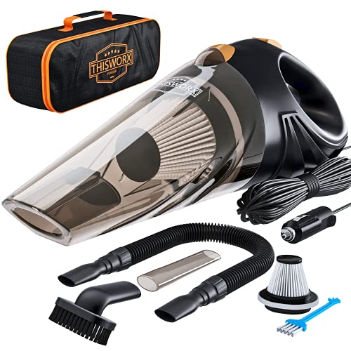 ThisWorx Car Vacuum Cleaner - Portable Handheld Mini Vacuum Cleaner W/ 16ft Cord, Bag, & Attachments - Small Vacuum for Car, RV, Boats, Travel - Car Accessories