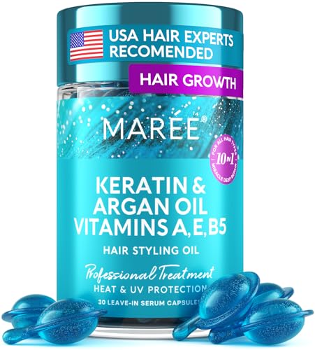 MAREE Hair Serum for Frizzy and Damaged Hair - Keratin Styling & Moisturizing Oil Capsules with Avocado, Jojoba & Argan Oil - Leave-in Anti Frizz Hair Serum Vitamins A, E & B5, Gotas Para El Cabello