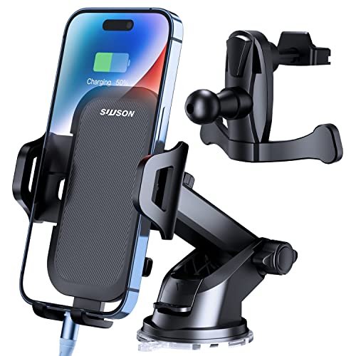 SUUSON Car Phone Holder Mount -3in1 Long arm, Suitable for Dashboard/Windshield/Vent, Adjustable Holder, Compatible with All Smart Phones and Cars (Gray)