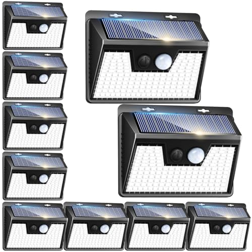 Peasur Solar Lights for Outside [10 Pack/140LED], Motion Sensor Outdoor Lights, Solar Security Lights 3 Working Modes, Solar Lights Outdoor Waterproof for Outside Garden Yard Fence(500LM)