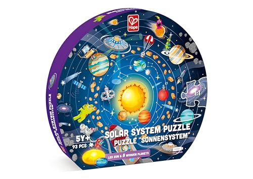 Hape Solar System Puzzle | Round Solar System Puzzle Toy for Kids, Exploratory Skills, Solid Wood Pieces and A Glowing LED Sun L: 22.6, W: -, H: 22.6 inch For 5+ Years