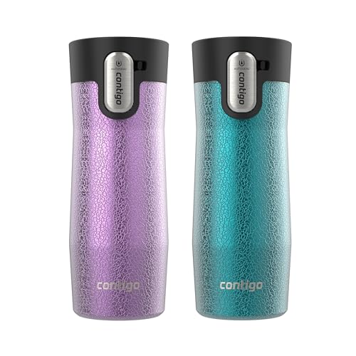 Contigo® AUTOSEAL® West Loop Vacuum-Insulated Stainless Steel Travel Mug with Easy-Clean Lid, 16 oz, 2-Pack, Crystal Pansy; Crystal Juniper