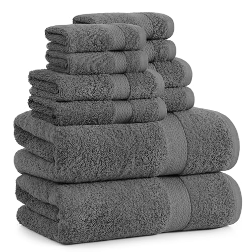 LANE LINEN 100% Cotton Bath Towels for Bathroom Set-Space Grey - 2 Luxury Bath Towels Extra Large, 4 Space Grey Hand Towels and 4 Washcloths Sets- 10 PC