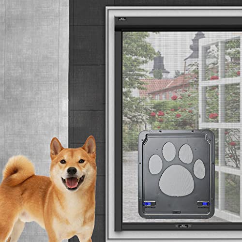 SLDPET Dog Screen Door Cat Sliding Screen Doggie Door for Exterior Doors Cat/Dog Door Lockable (L)