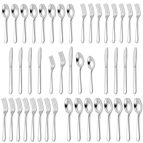 Silverware Set, 40-Piece Silverware Set for 8, Stainless Steel Flatware Cutlery Set, Spoons and Forks Set Suitable for Home/ Restaurant, Mirror Polished & Dishwasher Safe