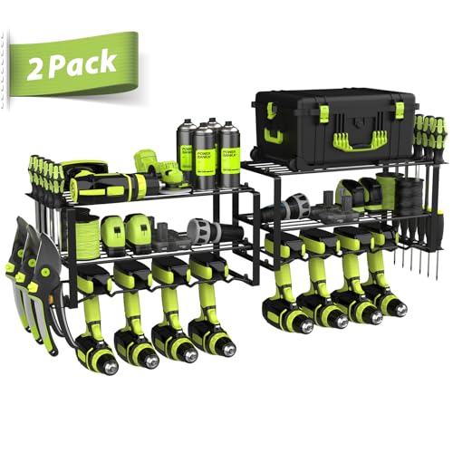 POSHGRAND Power Tool Organizer, 8 Drill Holder Wall Mount, 3 Layers Garage Tool Organizers and Tool Storage Rack, Heavy Duty Metal Tool Shelf for Screwdriver Plier Hammer Holder 17.15' 2 sets