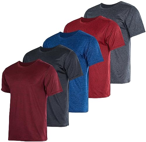 5 Pack Men’s Active Quick Dri Dry Fit Crew Neck T Shirts Athletic Running Gym Workout Short Sleeve Tee Tops Camisas para Hombres Summer