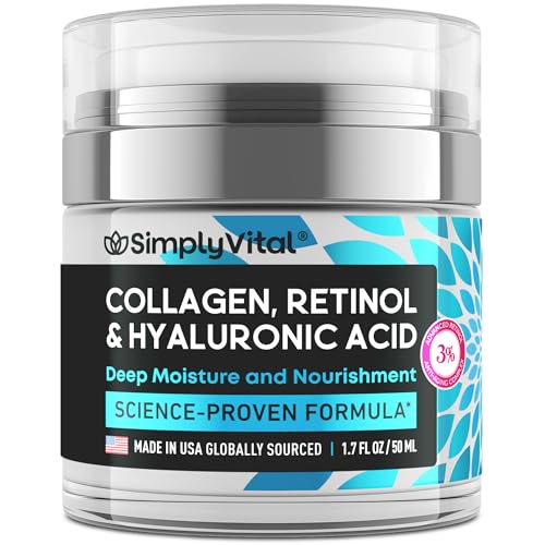 SimplyVital Collagen, Retinol & Hyaluronic Acid Cream - Anti-Aging Face Moisturizer for Face, Neck & Décolleté - Made in USA, Daily Moisturizer Face Cream - 1.7 fl.oz.