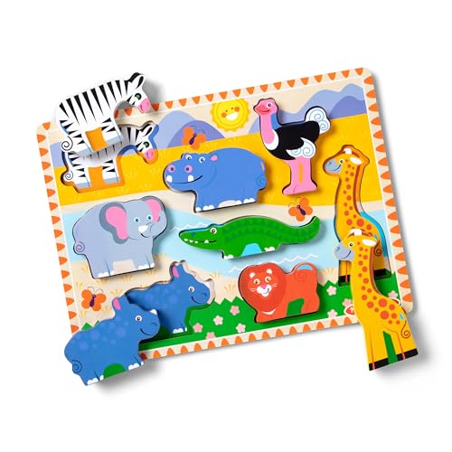 Melissa & Doug Safari Wooden Chunky Puzzle - 8 Pieces - FSC Certified