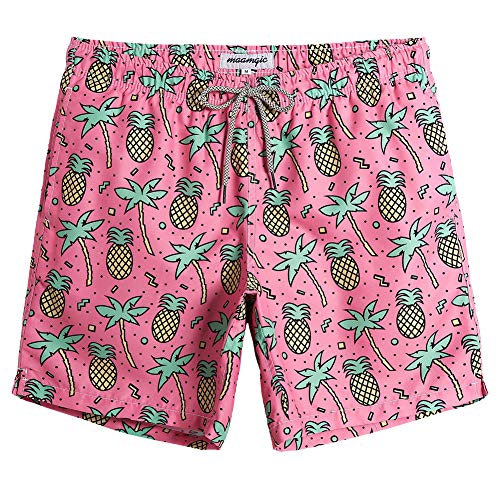 maamgic Mens Swim Trunks Quick Dry Swim Shorts with Mesh Lining Funny Swimwear Bathing Suits Pineapple Palm Tree Pink Medium