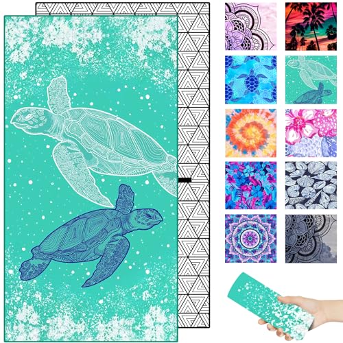 Margelife Microfiber Beach Towel - Green Turtle Quick Dry Lightweight Sand Free Oversized Large Accessories Travel Must Have Swim Pool Yoga Camping Gear Cruise Ship Essentials Cloud Compact Gift