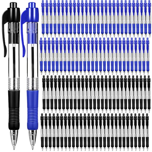 200 Pack Retractable Ballpoint Pen 1.0 mm Medium Point Click Pen Refillable Smooth Writing Pens With Grip Work Pen Ball Point Ink Pen for Journal Writing Office School Supplies (Black Ink, Blue Ink)