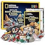 NATIONAL GEOGRAPHIC Rock Collection Box for Kids – 300 Piece Gemstones and Crystals Set Includes Geodes and Real Fossils, Rocks and Minerals Science Kit for Kids, A Geology Gift for Boys and Girls