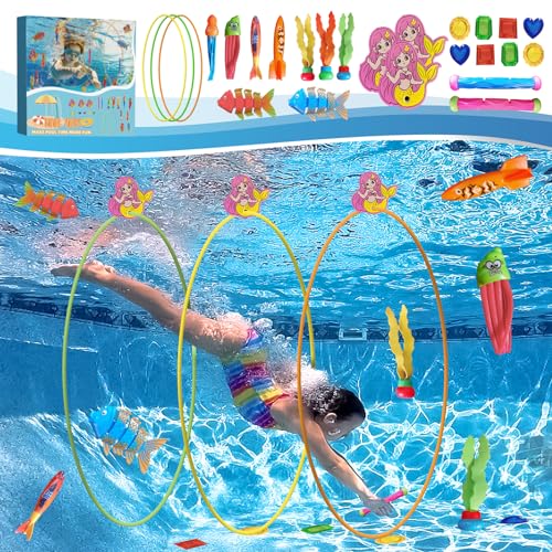 POJZIUY 26PCS Dving Toys, Pool Toys with Underwater Diving Ring for Boys and Girls Ages 3-8, 8-12, Pool Games Swimming Toys are Used in Children's Underwater Training Sports Programs to Enhance Fun