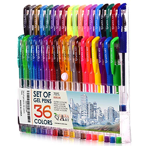 VaOlA ART Color Gel Pens - Gel Pens for Kids - Coloring Pens - Gel Pens Set - Pen Sets for Girls - Spirograph Pens - Pen Art Set - Artist Gel Pens - Sparkle Pens for Kids - 36 Gel Pens - Arts Pens