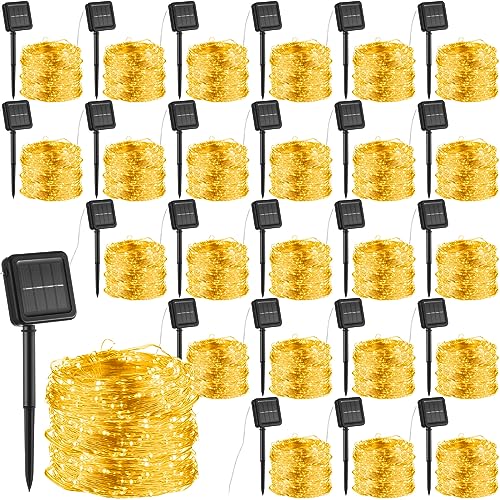 VIHOSE 24 Pcs Solar Powered Fairy Lights Outdoor, Each 16.4ft 50 LED Warm White Waterproof Solar String Lights, 8 Modes Copper Wire Solar Twinkle Lights for Patio Trees Garden Party Christmas Wedding