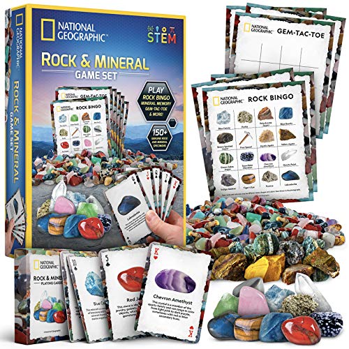 National Geographic Rock Bingo Game - Play Rock Bingo, Mineral Memory, Gemstone Trivia, & Card Games, Collection Includes Over 150 Rocks and Minerals, Educational STEM Toy for Kids (Amazon Exclusive)