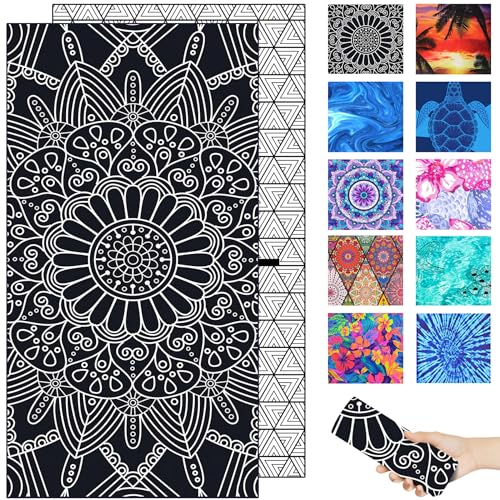 Microfiber Beach Towel – Quick Dry Lightweight Sand Free Oversized Large Towel Accessories Travel Must Swim Pool Yoga Camping Summer Cruise Ship Essentials Cloud Compact Sandproof Gift Art Mandala