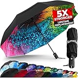 TUMELLA Strongest Windproof Travel Umbrella (Compact, Superior & Beautiful), Small Strong but Light Portable and Automatic Folding Rain Umbrella, Durable Premium Grip, Fits Car & Backpack