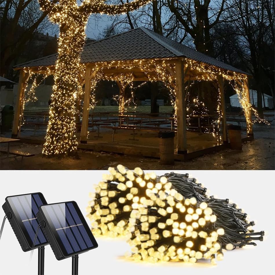 Mocalido 2 Pack Total 80FT Solar String Lights for Outside, 240 LED Outdoor String Lights Solar Powered, IP65 Waterproof Christmas Fairy Tree Light with 8 Modes, Warm White