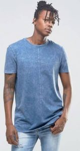 ASOS Longline T Shirt With Acid Wash In Blue אסוס גברים הנחה מבצע