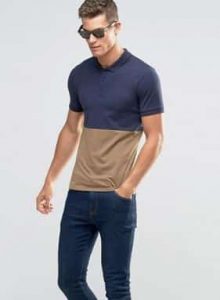 ASOS Muscle Polo With Contrast Navy Top And Brown Marl Bottom חולצה אסוס גברים