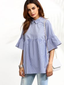 blue-striped-ruffle-sleeve-babydoll-blouse