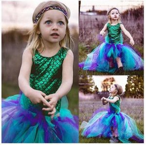 Party Kids Baby Girl Dress Mermaid Tops BodysuitTulle Tutu dress Outfits Set
